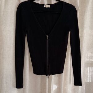 Open Edit Black Ribbed Knit Top